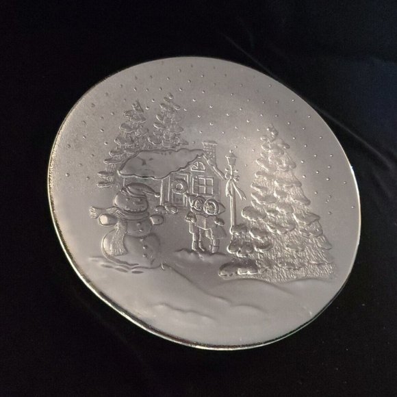 Christmas Holiday Embossed Clear Glass 12 1/2" Serving Platter Plate - Picture 2 of 5